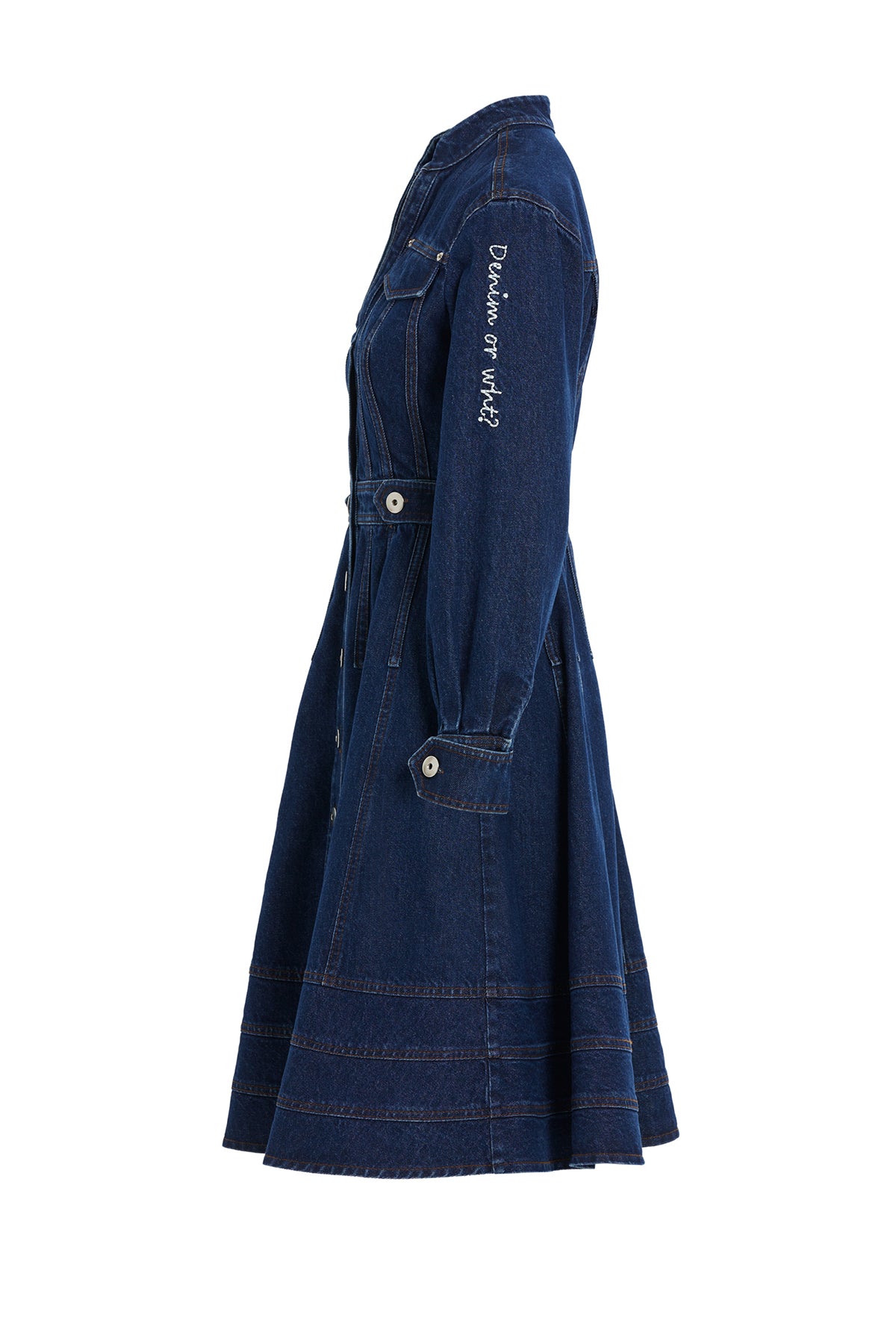 Düğme Detaylı Uzun Kollu Denim Elbise