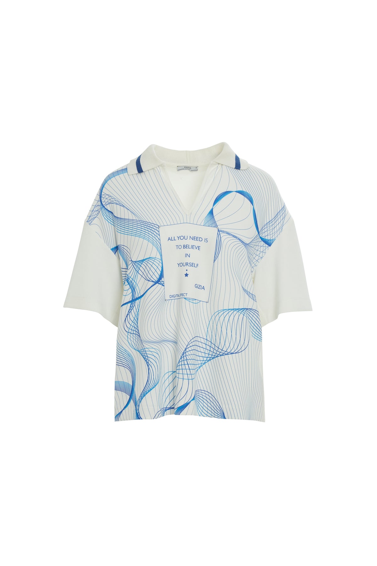 Çizgi Desenli Kısa Kollu V Yaka Tshirt