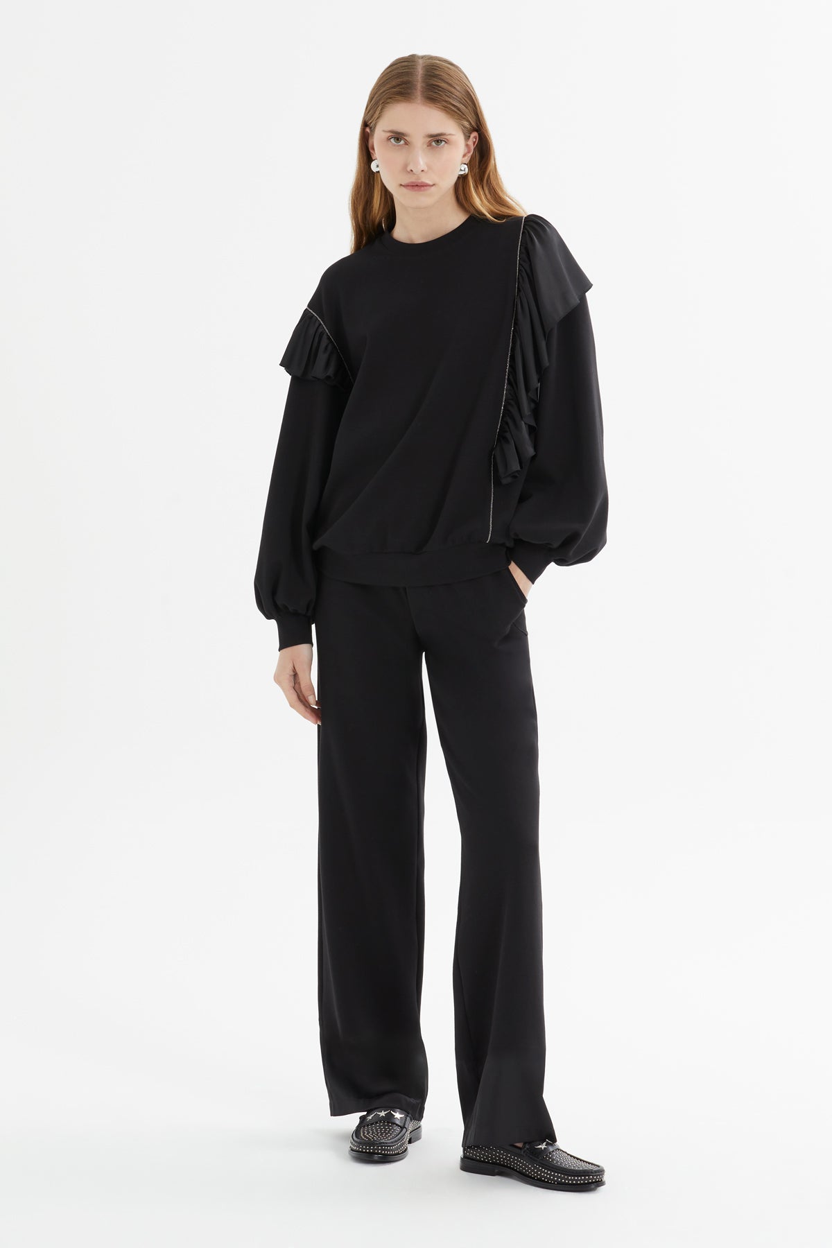 Kolları Fırfır Detaylı Sweatshirt Pantolon Takım