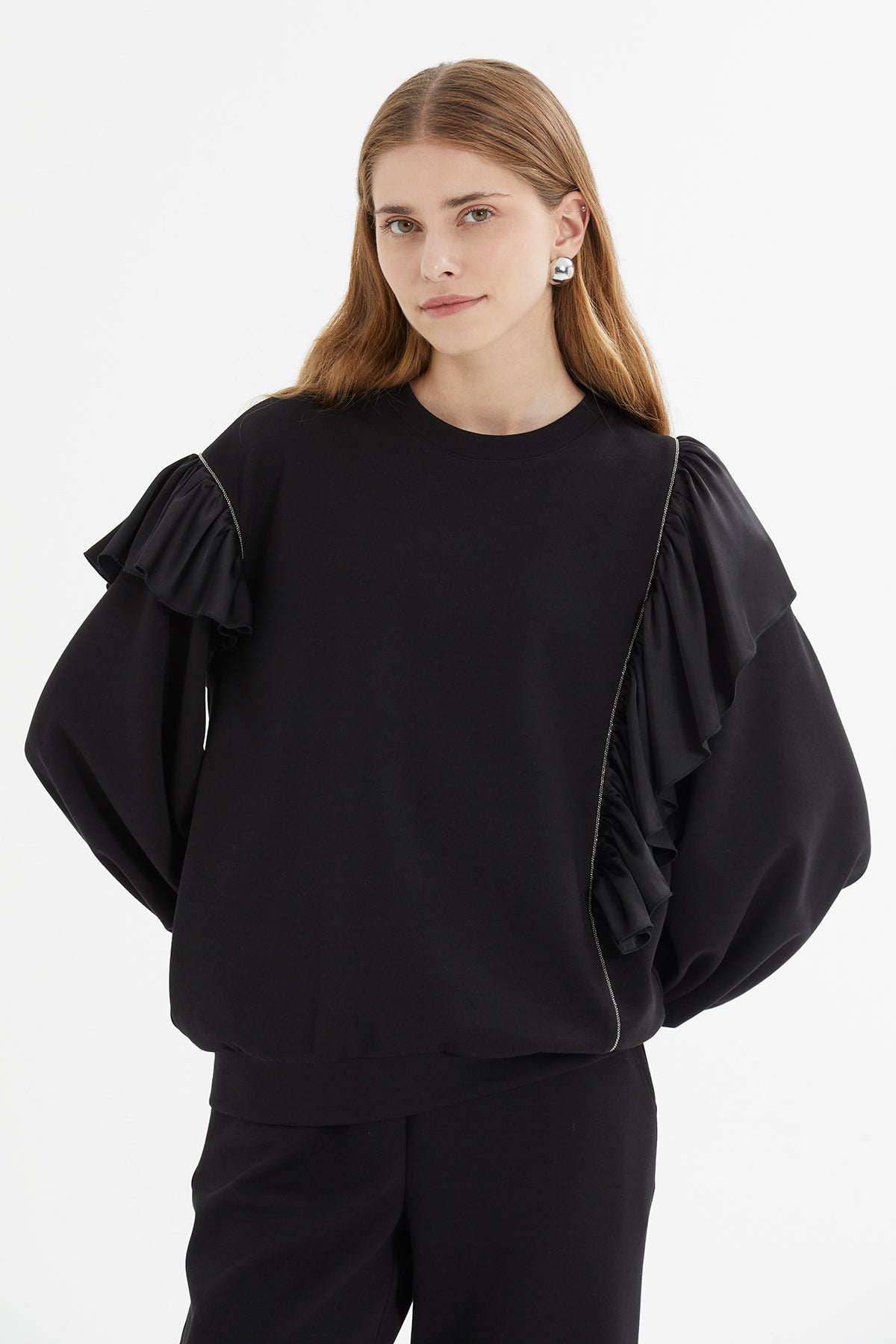 Kolları Fırfır Detaylı Sweatshirt Pantolon Takım