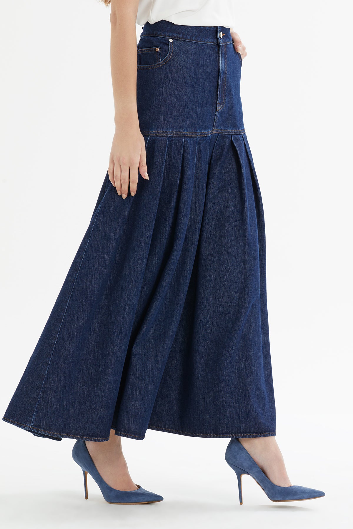 Pileli Denim Etek