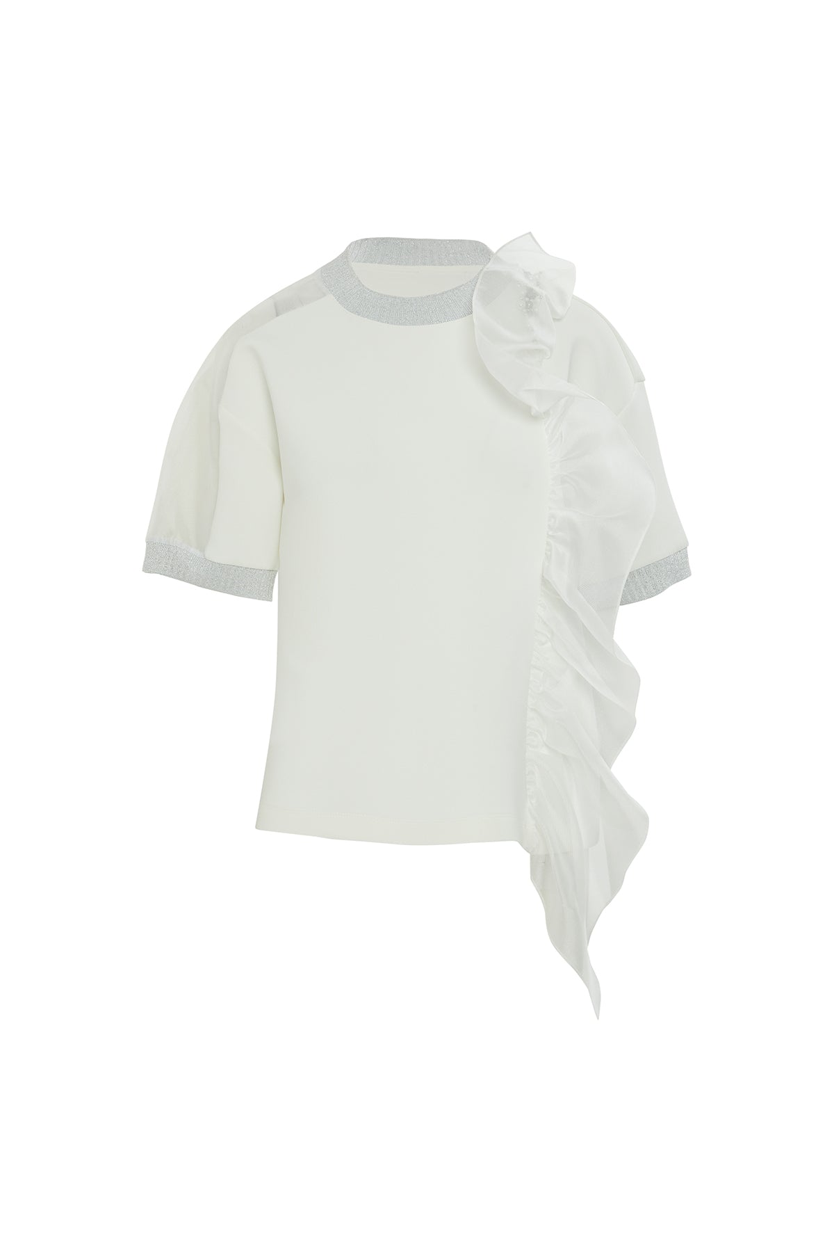 Organze Volan Detaylı İşlemeli Scuba T-shirt